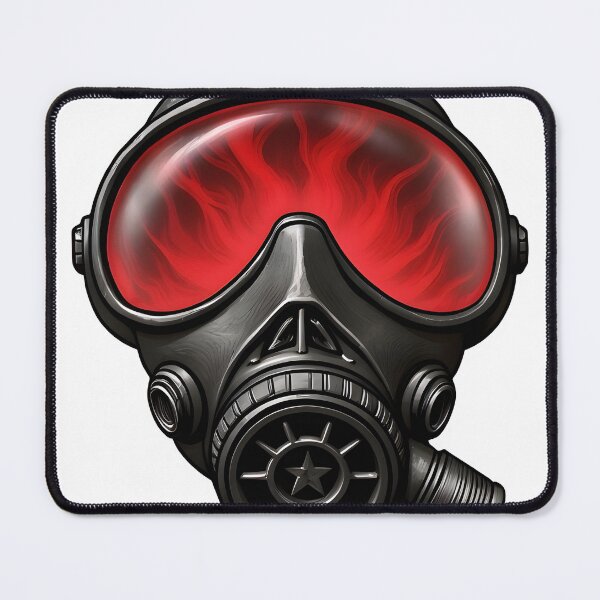 Item preview, Black tactical gas mask with red glowing visor lenses on black designed and sold by Creative88Art.