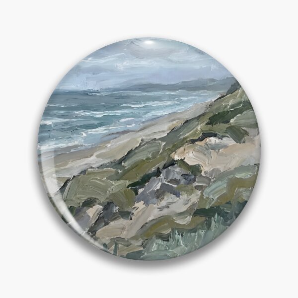 Item preview, Impressionist Dune Beach Ocean Poster Moody Coastal Landscape, Sand Dunes Seascape Wall Art Print, Textured Green Gray Waves Canvas Decor designed and sold by AbstractAuraArt.