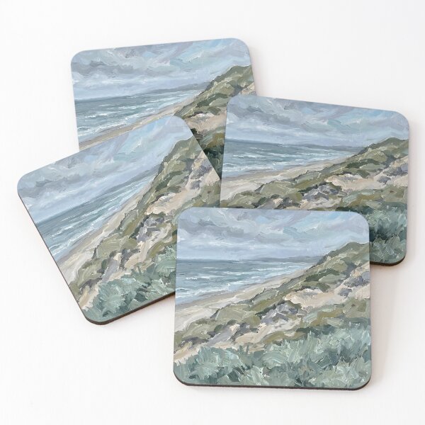 Item preview, Impressionist Dune Beach Ocean Poster Moody Coastal Landscape, Sand Dunes Seascape Wall Art Print, Textured Green Gray Waves Canvas Decor designed and sold by AbstractAuraArt.