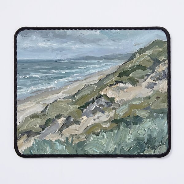 Item preview, Impressionist Dune Beach Ocean Poster Moody Coastal Landscape, Sand Dunes Seascape Wall Art Print, Textured Green Gray Waves Canvas Decor designed and sold by AbstractAuraArt.