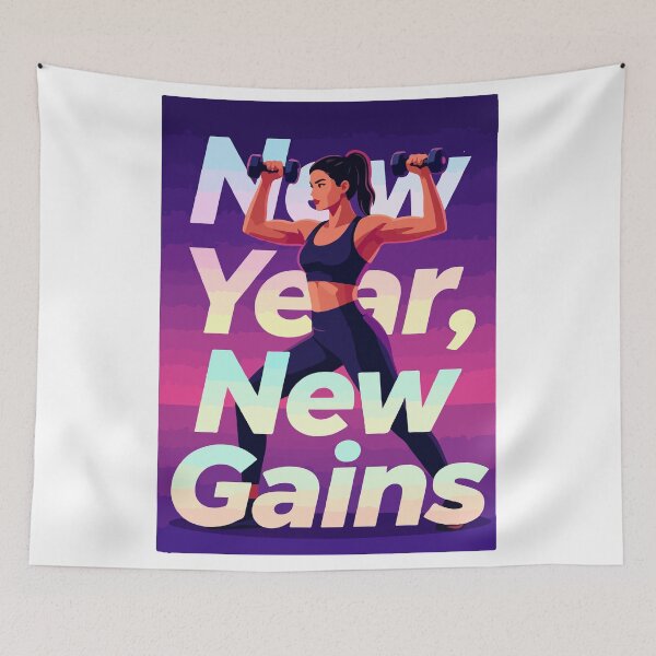 Item preview, New Year New Gains - Female Fitness Motivation 2026 Women Weightlifting Gym Art designed and sold by Design-Pro-21.