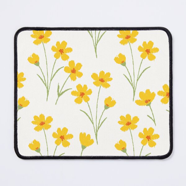 Item preview, Seamless ikat floral pattern with hand drawn yellow wildflowers and green stems on light background, repeating botanical textile design for fabric wallpaper. designed and sold by Opart Srinok.