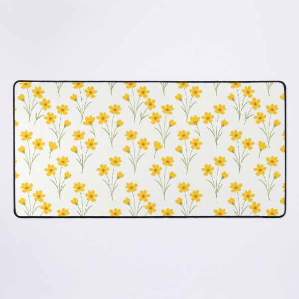 Item preview, Seamless ikat floral pattern with hand drawn yellow wildflowers and green stems on light background, repeating botanical textile design for fabric wallpaper. designed and sold by Opart Srinok.