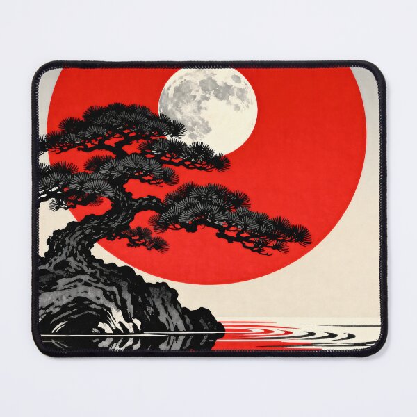 Item preview, Crimson Horizon: Ukiyo-e Serenity — Pine Tree and Full Moon designed and sold by MHD.