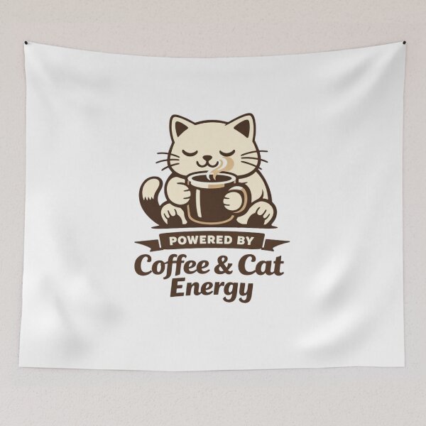 Item preview, Powered by Coffee & Cat Energy – Cute Retro Cat Coffee Design designed and sold by BShop20 – Cute Funny Tees & Gifts.