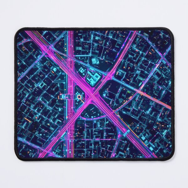 Item preview, Cyber-Grid Nexus Neon Pink and Electric Blue Urban Map designed and sold by Cozyartsss.