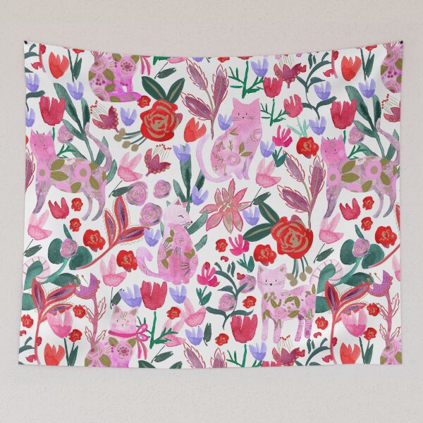 Item preview, Folksy Watercolor Cats &Bold Florals - Eclectic Craft Maximalism look designed and sold by aneladesigns.