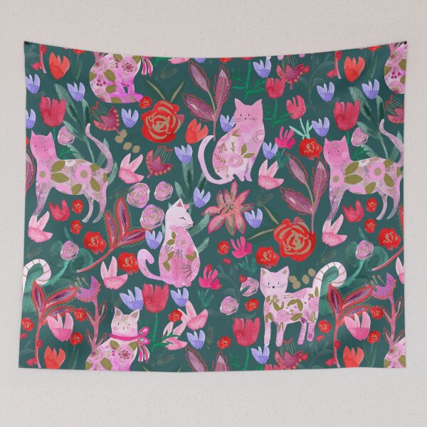 Item preview,  Folksy Watercolor Cats &Bold Florals - Eclectic Craft Maximalism look designed and sold by aneladesigns.