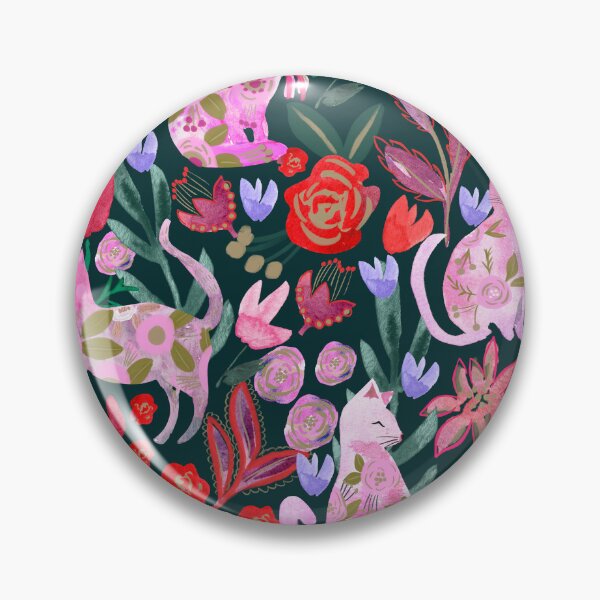 Item preview, Folksy Watercolor Cats &Bold Florals - Eclectic Craft Maximalism look designed and sold by aneladesigns.