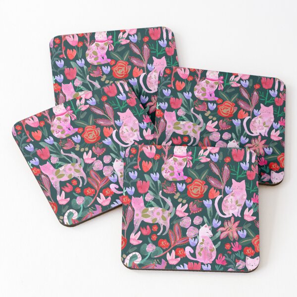 Item preview, Folksy Watercolor Cats &Bold Florals - Eclectic Craft Maximalism look designed and sold by aneladesigns.