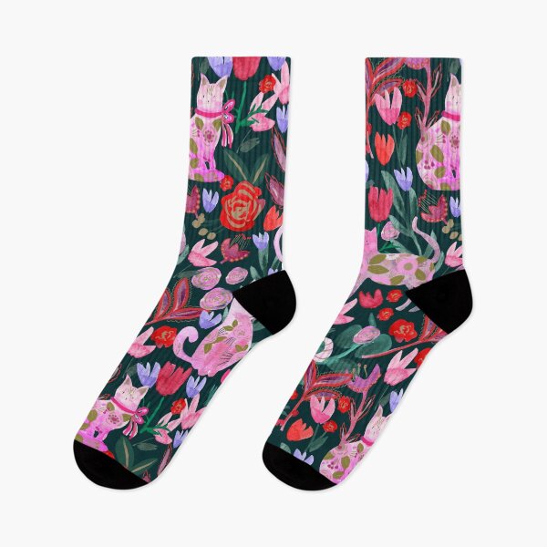 Item preview, Folksy Watercolor Cats &Bold Florals - Eclectic Craft Maximalism look designed and sold by aneladesigns.