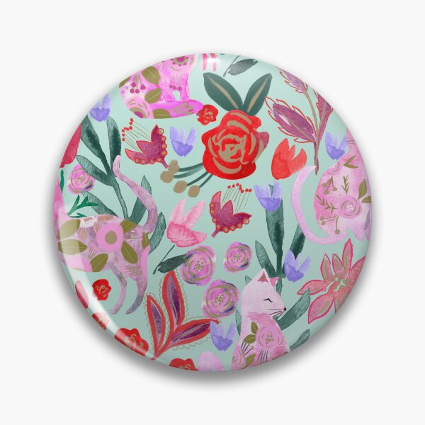 Item preview, Folksy Watercolor Cats &Bold Florals - Eclectic Craft Maximalism look designed and sold by aneladesigns.