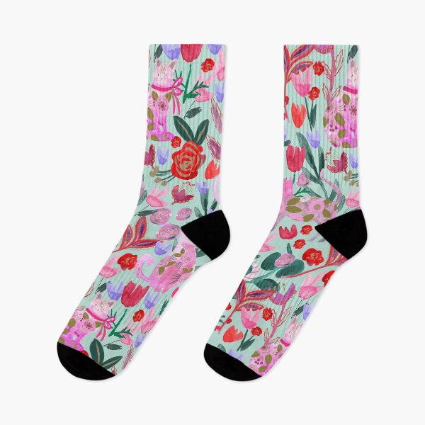 Item preview, Folksy Watercolor Cats &Bold Florals - Eclectic Craft Maximalism look designed and sold by aneladesigns.