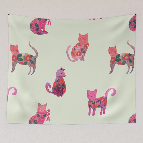 Item preview, Folksy Watercolor Cats &Bold Florals - Eclectic Craft Maximalism look designed and sold by aneladesigns.