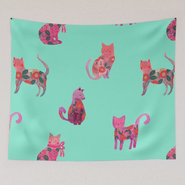 Item preview, Folksy Watercolor Cats &Bold Florals - Eclectic Craft Maximalism look designed and sold by aneladesigns.