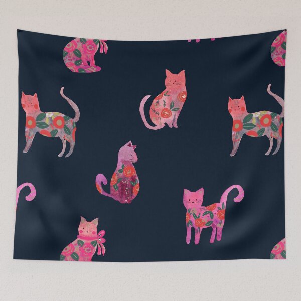 Item preview, Folksy Watercolor Cats &Bold Florals - Eclectic Craft Maximalism look designed and sold by aneladesigns.