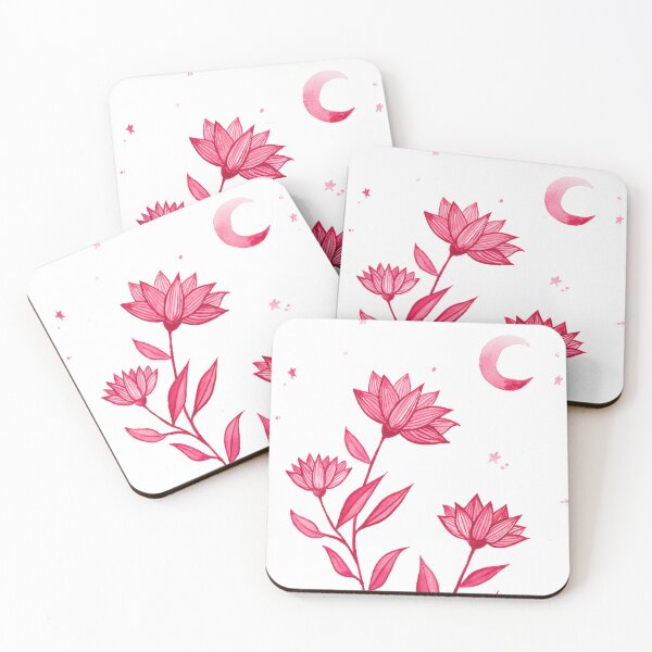 Artikelvorschau, Rosa Lotus- und Mondblumen – Verträumte botanische Aquarellkunst in Rosa entworfen und verkauft von ColorAndQuote Art.