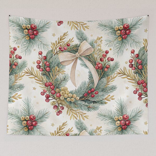 Item preview, Elegant watercolor Christmas wreath designed and sold by Merrylands Artshop.