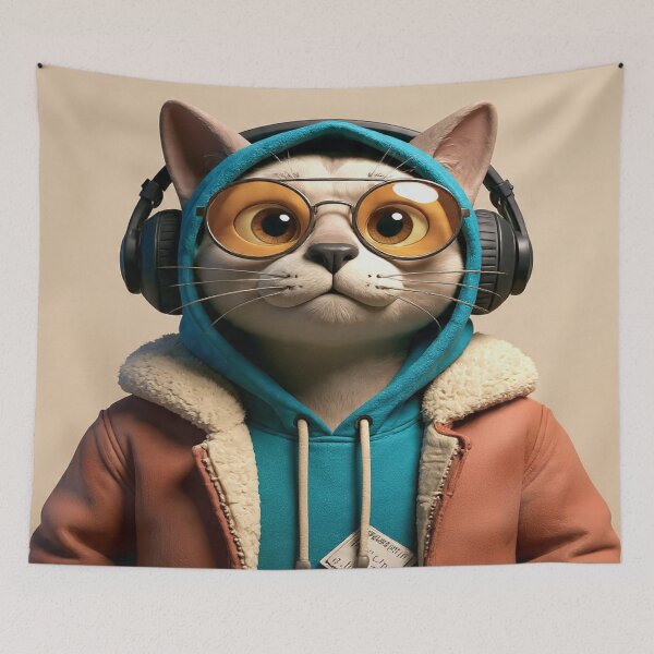 Item preview, Cool DJ Cat – Trendy 3D Cartoon Feline with Hoodie & Headphones designed and sold by A2JRetro.