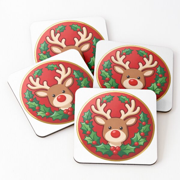 Item preview, Red-Nosed Reindeer Wreath – Festive Christmas Emblem with Holly, Berries & Gold Trim designed and sold by Glowaria.