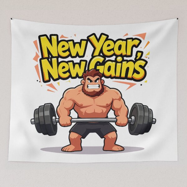 Item preview, New Year New Gains - Bearded Muscle Man Weightlifting Gym Motivation 2026 designed and sold by Design-Pro-21.