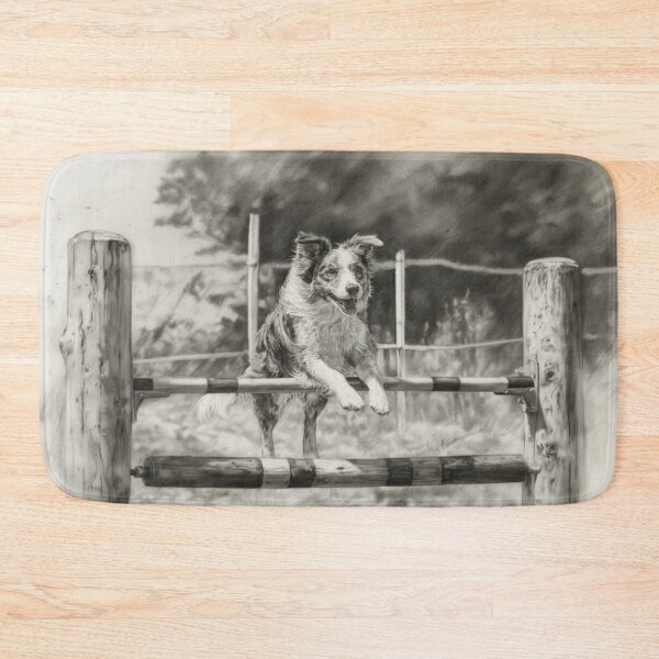 Item preview, A lively Australian Shepherd dog weaving through an agility course, Dogs in Motion designed and sold by CDC40.