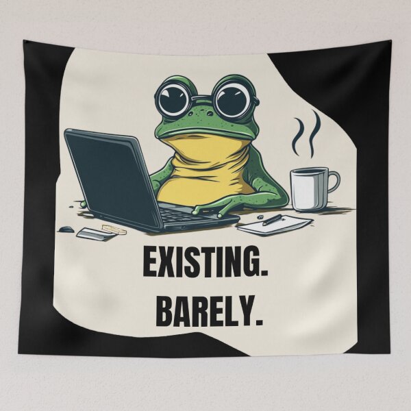 Item preview, Existing Barely Frog Meme – Relatable Office Burnout Funny Cartoon designed and sold by MiraLumeStudio.