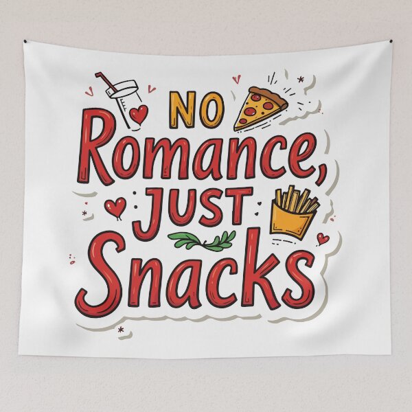 Item preview, No Romance Just Snacks - Funny Anti-Valentine Foodie Quote - Hand-Drawn Pizza & Fries designed and sold by Design-Pro-21.