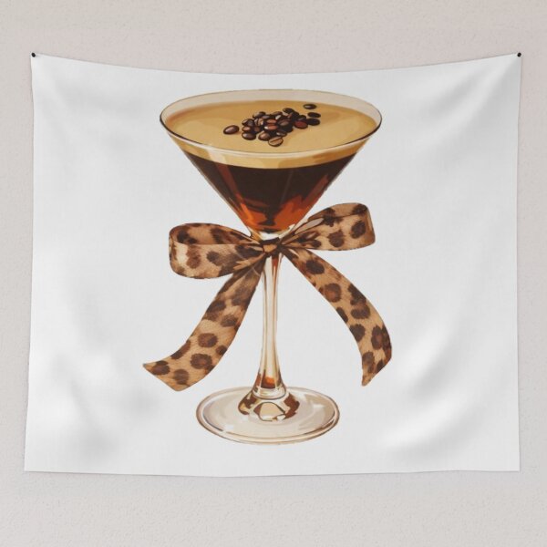 Item preview, Espresso Martini Glass with Leopard Bow – Retro Chic Print designed and sold by ISLASOLANA .