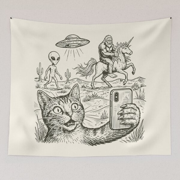 Item preview, Cat Selfie Bigfoot Unicorn Alien Funny Cryptid designed and sold by Y-Vibes.