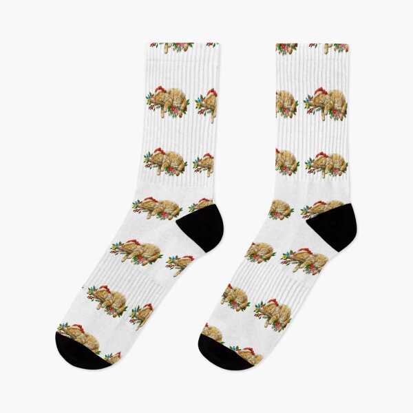 Item preview, Cute Sleeping Ginger Cat with Santa Hat Winter designed and sold by TeeARTHY.
