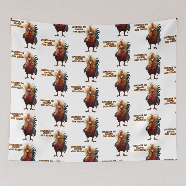 Item preview, Running on Coffee and Chaos Funny Rooster Meme designed and sold by TeeARTHY.