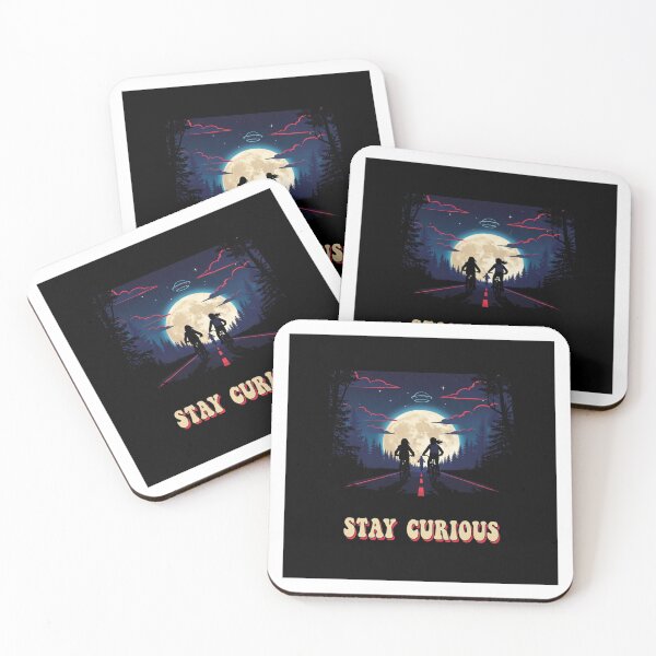 Item preview, STAY CURIOUS: Retro 80s Adventure Silhouette Poster (Neon Minimal) designed and sold by INNER WINNER YOU.