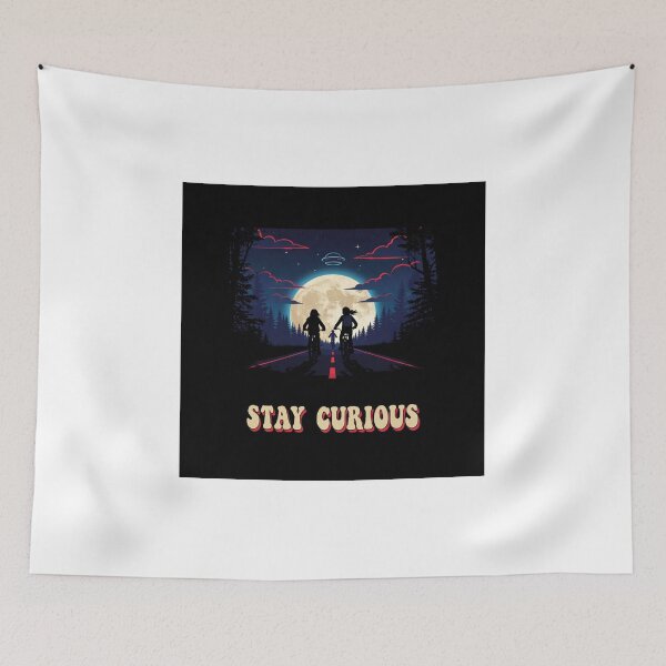 Item preview, STAY CURIOUS: Retro 80s Adventure Silhouette Poster (Neon Minimal) designed and sold by INNER WINNER YOU.
