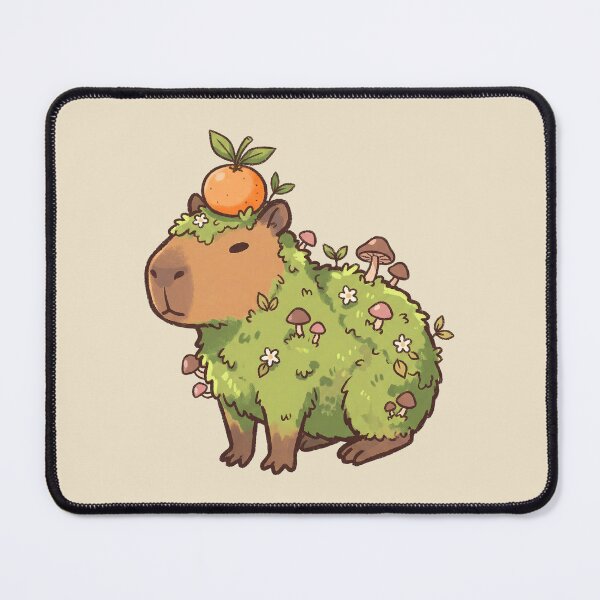 Item preview, Mossy Capybara Tangerine with Mushrooms and Flowers, Cute Cottagecore Nature designed and sold by Magnificent Lizard.