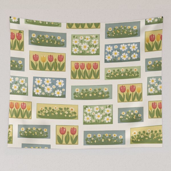 Item preview, City Park Flower Grid – Vintage Nordic Urban Garden Pattern designed and sold by Planthem.