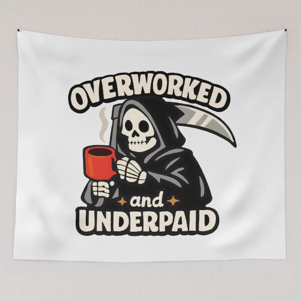 Item preview, Overworked and Underpaid Grim Reaper Coffee Design. designed and sold by BrewedInDarkness.