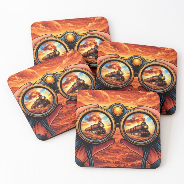 Item preview, Retro Sci-Fi Train on Mars – Surreal Binoculars View Pop Art designed and sold by VauxelleArt.