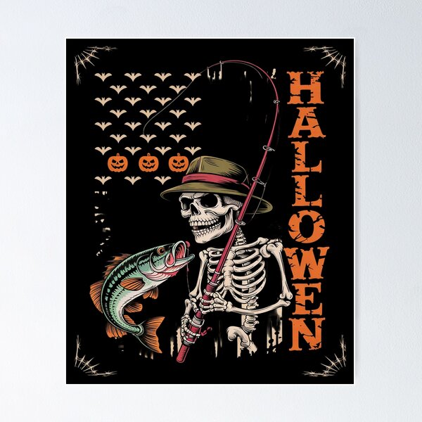 Item preview, Skeleton Fishing Halloween Bass Fisherman US flag  designed and sold by FadeOfThrone.