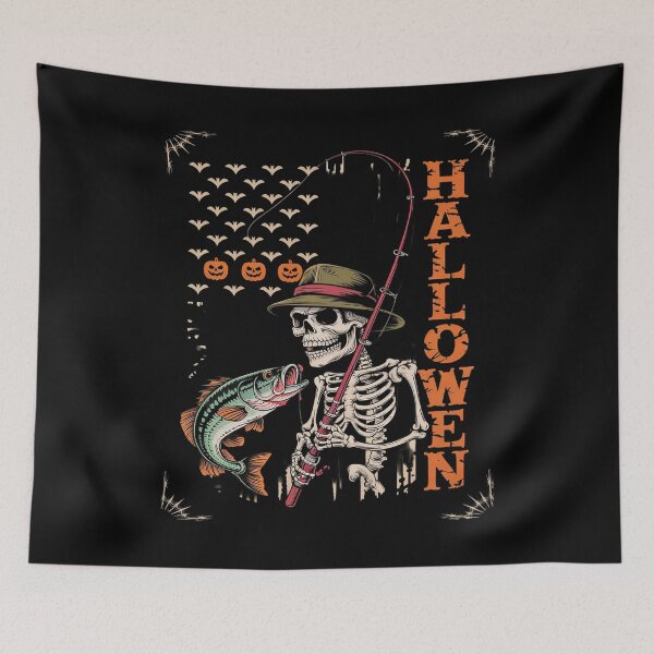 Item preview, Skeleton Fishing Halloween Bass Fisherman US flag  designed and sold by FadeOfThrone.