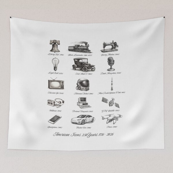 Item preview, American Icons — 250 Years of Innovation (1776–2026) Vintage Timeline Illustration designed and sold by RomeoSketches.