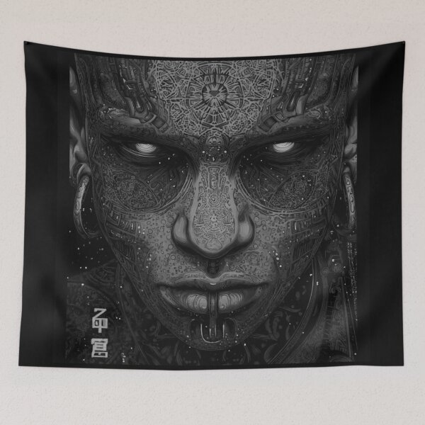 Artikelvorschau, Blackwork Cyber Ritual Maske entworfen und verkauft von DarkSpaceVibes.