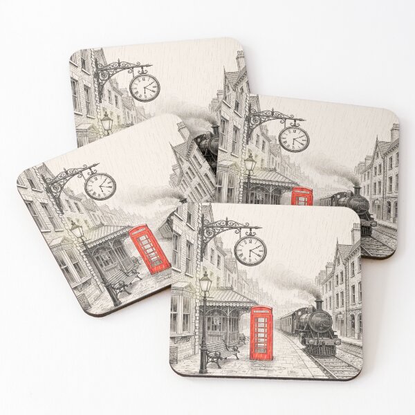 Item preview, Vintage London Railway & Red Phone Booth – Steam Train Sketch Art designed and sold by VauxelleArt.