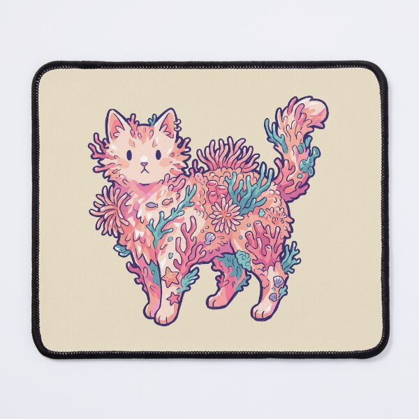Item preview, Coral Cat Surreal Marine Life Illustration, Pink Pastel Reef and Starfish designed and sold by Magnificent Lizard.