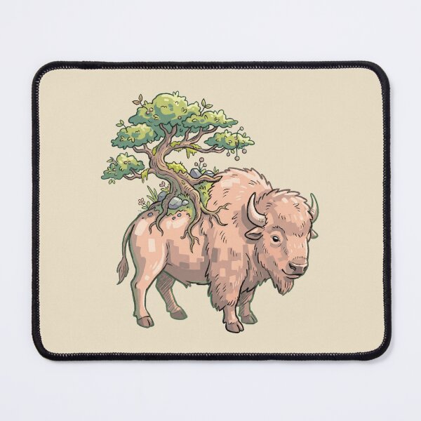 Item preview, Bonsai Bison Surreal Nature Illustration, Buffalo with Tree Roots and Moss designed and sold by Magnificent Lizard.