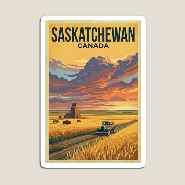 Item preview, Saskatchewan Vintage Travel Poster – Retro Canadian Prairies & Grain Elevator Art designed and sold by XploreNA.
