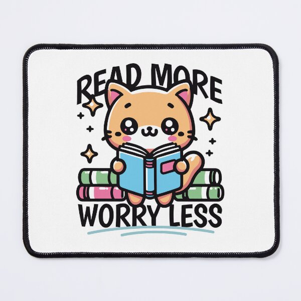 Item preview, Read More Worry Less Cute Cat Reading Art designed and sold by Mido tee art shop.