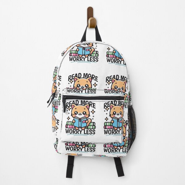 Item preview, Read More Worry Less Cute Cat Reading Art designed and sold by Mido tee art shop.