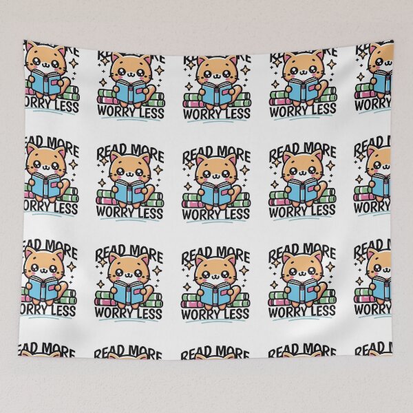 Item preview, Read More Worry Less Cute Cat Reading Art designed and sold by Mido tee art shop.