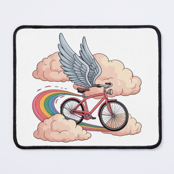 Item preview, Whimsical Flying Bicycle with Wings – Fantasy Rainbow Cycling Art Design designed and sold by RMTrendy.
